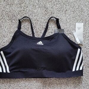 Adidas Black and White Striped Sports Bra